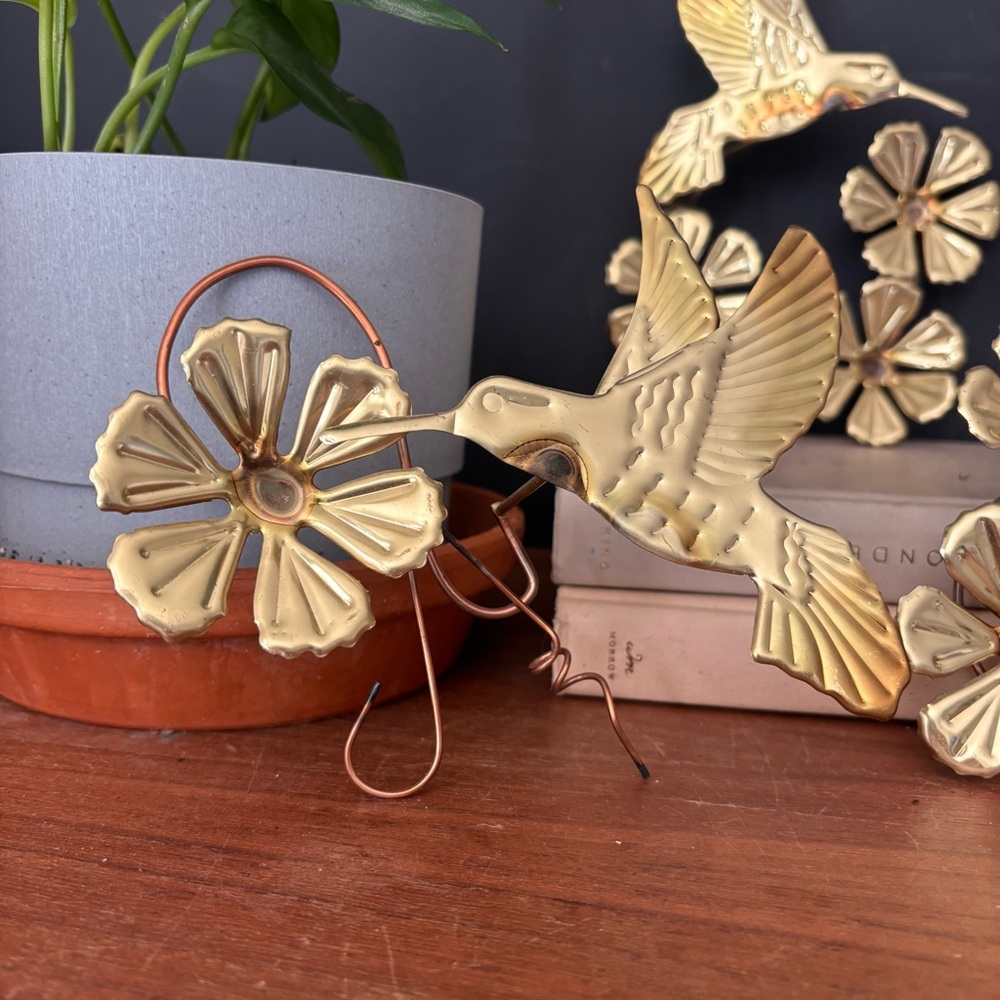 Brass Hummingbird Wall Decor with Floral Accents - Gold - Picture 4 of 6